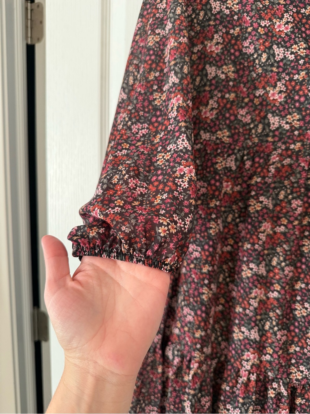 American Eagle Long Sleeve Dress Button Top Tie Chiffon Babydoll Floral L Large - Picture 3 of 6